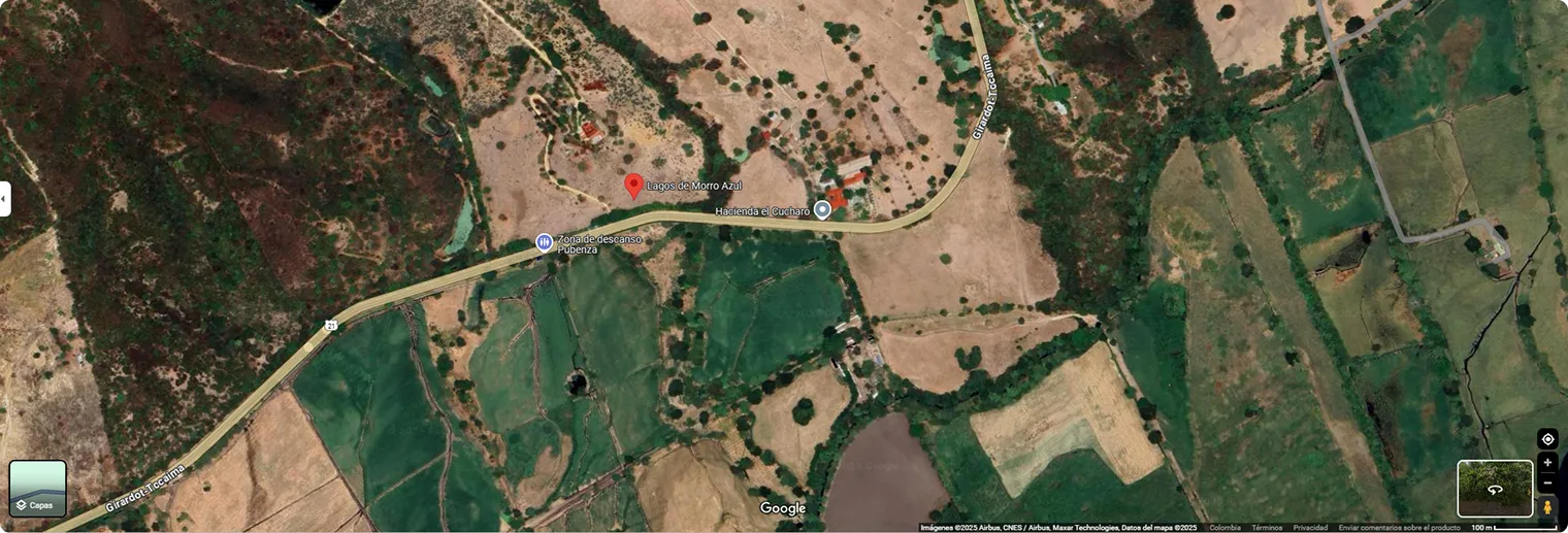 Mapa satelital con la ubicación exacta de los lotes en condominio campestre Cundinamarca cerca de Tocaima.